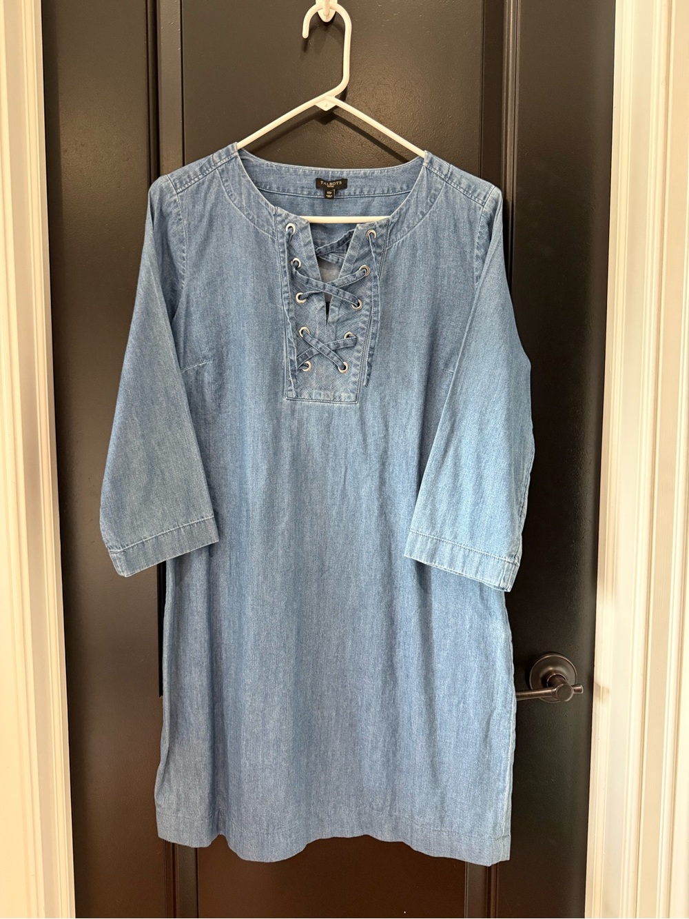 Talbots Light Blue Lace-Up Denim Mini Dress
